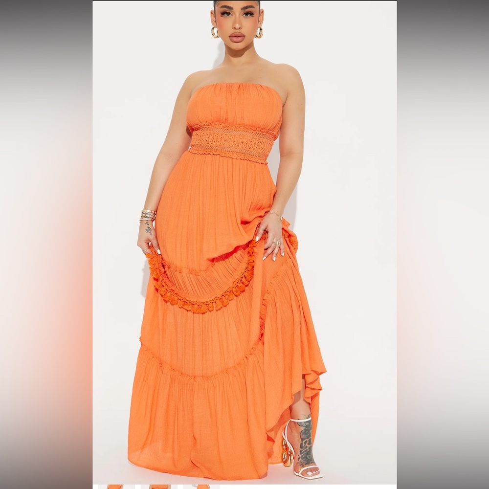 100%New Fashion Nova Elegant Orange Maxi Dress